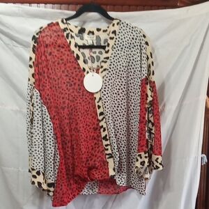 Umgee Red and Cream Leopard Print Blouse